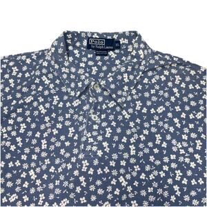 Ralph Lauren Polo Shirt Men’s XL Blue Floral All Over Print Short Sleeve Golf